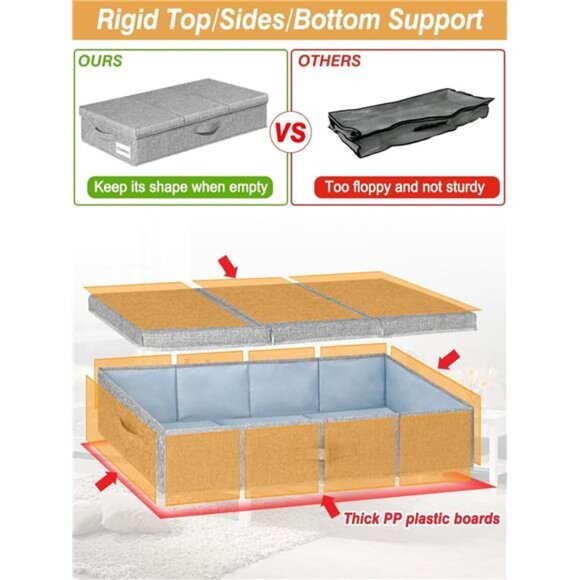 Under Bed Storage With Lids, 2 Pack Large Underbed Storage Containers Clothes - Picture 3 of 7